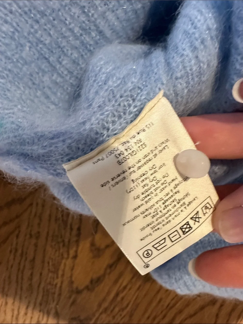 Sezane Pale Blue Fuzzy Button-Back Cardigan - Picture 4 of 4